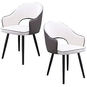 GEIRONV Woonkamer fauteuil set van 2, moderne keuken appartement lounge teller stoelen lederen hoge achter gewatteerde zachte stoel eetkamerstoel Eetstoelen (Color : White gray, Size : Black feet)