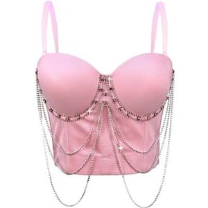 LoprNsdgt Dames Kwastje Ketting Afneembare Schouderband Camisole Uitgaans Crop Corset Tops,Roze,L