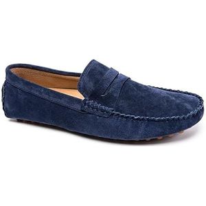 Heren Loafers Schoen Ronde Neus Suede Vamp Penny Rijden Loafers Moc schoenen Antislip Comfortabele Platte Hak Party Casual Slip-ons (Color : Blue, Size : 43 EU)