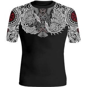 Viking Celtic Odin's Raven T-shirt - Unisex Scandinavische Mythologie 3D Digital Print Novel Harajuku Losse Top - Lente Vegvisir Pagan Sneldrogende Korte Mouw (Color : Crow A, Size : XXL)