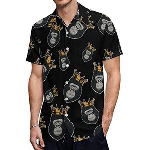 Grappige Gorilla Head Heren Korte Mouw Shirts Casual Button-down Tops T-shirts Hawaiiaanse Strand Tees 4XL