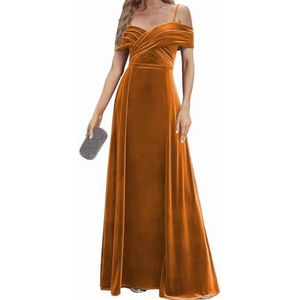Fluwelen Bruidsmeisjes Jurken Spaghetti Bandjes Prom Jurken Koude Schouder Formele Avond Party Gown ZM191xin, Oranje, 32