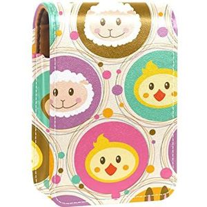 Cartoon Dier Lipgloss Houder Lipstick Case Draagbare Mini Lipstick Opbergdoos Reizen Lipstick Organizer Case met Spiegel voor Vrouwen, Meerkleurig, 9.5x2x7 cm/3.7x0.8x2.7 in