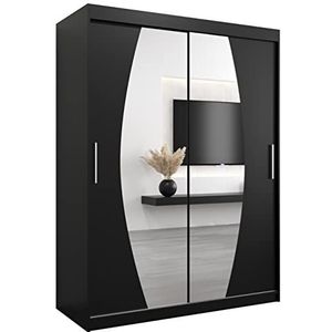 MEBLE KRYSPOL Elypse 150 slaapkamerkast met twee schuifdeuren, spiegel, kledingroede en planken - 150x200x62cm - mat zwart