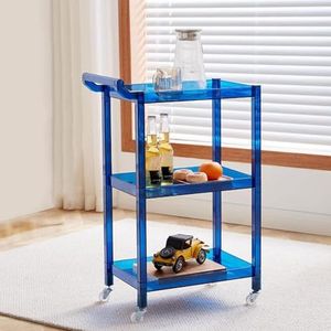 Acryl Bar Cart, 3-Tier Rolling Cart met wielen en handvat, duidelijke Side Table opslag Rack organisator, multifunctionele mobiele wijn Rack serveren Trolley Cart voor keuken eetkamer woonkamer(Blue)