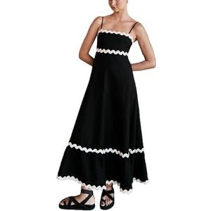 Dames zomer maxi-jurk casual boho mouwloze spaghettibandjes gesmokte lange strandzonjurken(Color:Black A,Size:X-Large)