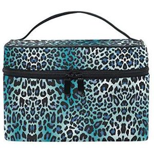 Blauw zwart luipaardprint cosmetische tas organizer rits make-up tassen zakje toilettas voor meisjes vrouwen