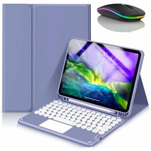 Toetsenbordhoes voor Samsung Galaxy Tab A9 8.7'' 2023, Ingebouwde Potloodhouder, Magnetisch Afneembaar Draadloos Toetsenbord met Bluetooth Muis,Dark purple