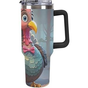STVNKML 40 oz beker met handvat kalkoen decoratie roestvrij stalen koffiemok herbruikbare reismok lekvrije geïsoleerde autobeker grote capaciteit beker voor reizen, buiten, thuisgebruik (zwart)