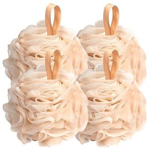 Fishent Badsponzen, 4 stuks 50 g/stuks zachte net body scrubber spons bal, duurzame mesh poef lufah spons body wash bladerdeeg (wit)