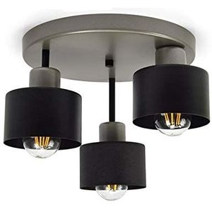Plafondlamp | Zwart koper | 3 vlammen | Lamp 3 x E27 | 230V | Retro-ontwerp | 382-e3 Skandi (grijs)