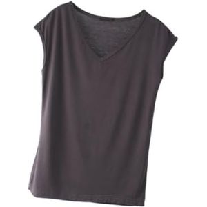 HHuiXinXue Dames zomer V-hals kapmouw T-shirt tops losse casual Unicoloured mouwloze tanktop klassiek comfortabel, Donkergrijs, L