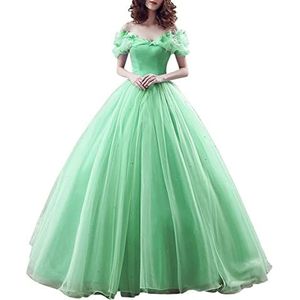 NaTengs Dames Off Shoulder Quinceanera Jurken Korte Mouw Kristallen Baljurk, mintgroen, 40