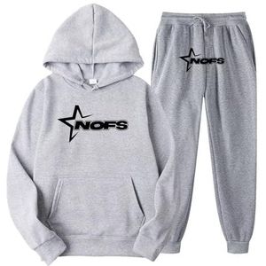 DIALFA NOFS Sportpak voor heren, 2-delige hoodie, NOFS joggingpak, losse hoodie en joggingbroek met letterprint, Y2K voor heren, Y2K hiphop streetwear, uniseks, U, M