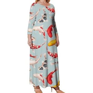 Mooie Koi Fish Graphic Plus Size Jurk Voor Vrouwen Casual Lange Mouwen Maxi Jurken