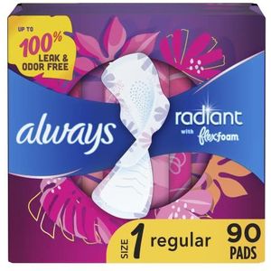 Always Stralende vrouwelijke pads voor vrouwen, maat 1 regulier absorptievermogen, multipack, met flexfoam, met vleugels, lichtschone geur, 30 stuks x 3 verpakkingen (90 stuks in totaal)
