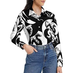 Yin Yang Dragons damesshirt met lange mouwen en knoopsluiting, casual werkshirts, tops, M