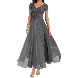 BRIGOW Dames chiffon moeder van de bruid jurk met zakken galajurken cocktailjurk grote maten, Grijs, 32