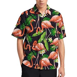 Flamingo Vogel Tropische Zomer Heren Shirts Casual Korte Mouw Button Down Blouse Strand Top met Zak 3XL