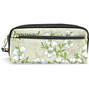 Eslifey Witte Dogwood Bloemen Draagbare Pouch PU Lederen School Pen Case Stationaire Potlood Zakken Waterdichte Cosmetische Tas Make-up Beauty Case