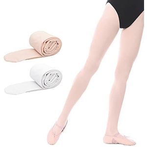 Bezioner 2 Kinderballetmaillots, Dansmaillots met Voetjes voor Kinderen en Dames, Wit 1 Paar Abrikoos 1 Paar, S