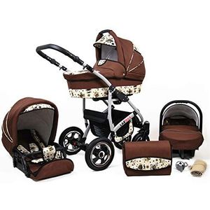 Kinderwagen 3 in 1 complete set met autostoeltje Isofix babybad babydrager Buggy Larmax van ChillyKids brown & owls 2in1 zonder autostoel