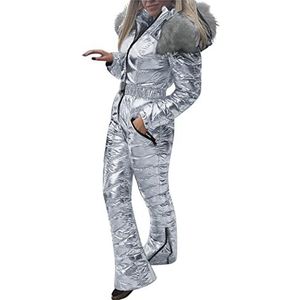 SHITOUJI Vrouwen Een Stuk Ski Pak Solid Snowboard Skisuit Dikke Warme Snowsuit Onesies Winddicht Waterdichte Ski Jumpsuit Outdoor Winter, Zilver, S