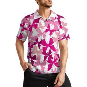 Roze vlinder kanker over heren golfpoloshirts klassieke pasvorm T-shirt met korte mouwen bedrukt casual sportkleding top S