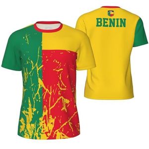Sport T-Shirt Vintage Benin Vlag Graan Tees 3D Gedrukt voor Fitness Running Voetbal, Meerkleurig, M