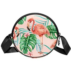 Ronde Crossbody Tas Messenger Bag Purse voor Vrouwen Tropisch Flamingo Patroon, Meerkleurig, 6.7x6.7x2.3 in, Sling Rugzakken
