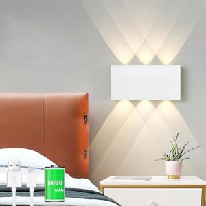 Draadloze wandlamp, met aanraakschakelaar, led, magnetische batterij, 5000 mAh, draadloze wandlamp, 3 helderheidsniveaus, ideaal voor loft, hal, slaapkamer (wit)