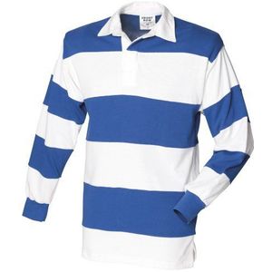 Front Row Rugby poloshirt, lange mouwen, gestreept, wit/koningsblauw, XL