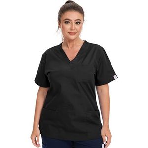 JONATHAN UNIFORM Dames Werkuniform Bovendeel Tuniek Top met 3 Zakken, Werkkleding Kasack Korte Mouwen V-hals Meerdere Kleuren (Zwart, M)