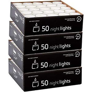 Qult Farluce (TM) nachtlampen wit - theelichtjes in kunststof hoes en premium kwaliteit - roetvrij - ca. 8 uur brandduur - grote verpakking gastro - spaarverpakking - ongeparfumeerd, theelichten: 200 nachtlampjes