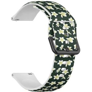 Compatibel met Garmin Forerunner 255/255 Music/265/745/Venu 2/Venu 3/Vivoactive 4, (bloemen plumeria op groen) 22 mm zachte siliconen sportband armband armband