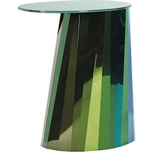 Ronde Salontafel， Ovale bijzettafel met roestvrijstalen frame en gehard glazen blad in blauw en groen, 43 x 42 x 65 cm(Green)