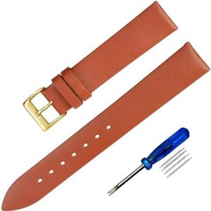 Stijlvolle en elegante horlogebanden for mannen en vrouwen, 12 mm-22 mm felgekleurde effen geweven lederen horlogebanden met gepolijste pingesp en installatiegereedschap (Color : Brown gold, Size :