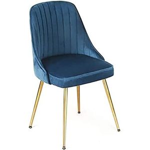 GEIRONV 1 stks moderne zachte fluwelen eetkamerstoel, metalen poten woonkamer stoelen cafe westerse restaurant onderhandelen rugleuning stoelen Eetstoelen (Color : Deep blue, Size : 42x42x82cm)