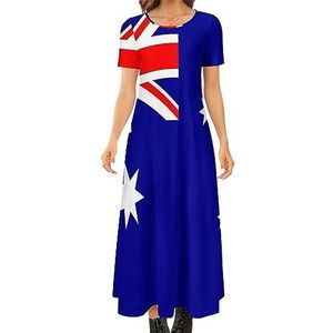 Australische vlag dames zomer casual korte mouw maxi-jurk ronde hals bedrukte lange jurken 8XL