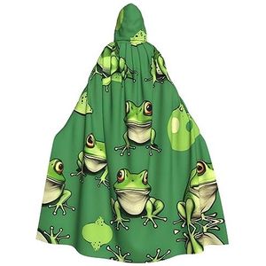 Bxzpzplj Grappige groene kikkers print mystieke mantel met capuchon voor mannen en vrouwen, Halloween, cosplay en carnaval, 185 cm