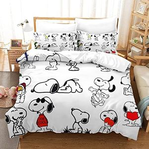 Snoopy 3D dekbedovertrek 3 stuks set microvezel dekbedovertrek met ritssluiting voor kinderen, tieners, volwassenen, beddengoed, sets met kussensloop dubbel (200 x 200 cm)