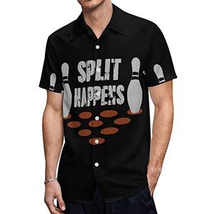 Split Happens Bowling Hawaiiaanse shirts voor heren, casual overhemd met korte mouwen, knoopsluiting, vakantie, strandshirts, S