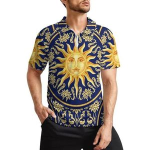 Celestial Barok Blauw Goud Zon Gezicht Heren Golf Polo Shirts Klassieke Fit Korte Mouw T-Shirt Gedrukt Casual Sportkleding Top S