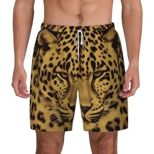 BKTRAVERPT Gele Luipaardprint Heren Zwembroek Zwembroek Sneldrogende Zwembroek Boxer Brief, Mannen Strand Shorts Surfen Shorts met Compressie Voering en Zakken, Wit, L