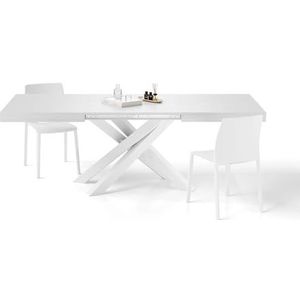 Mobili Fiver, Emma 140(220) x90 cm uitschuifbare tafel, wit essen met witte kruispoten, Made In Italy