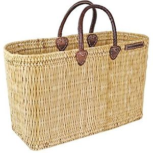 NATUREHOME Handgevlochten tassen van riet en palmblad beachbag stro tas met lederen handgrepen natuurlijke badtas, naturel, Schilfrohrkorb L