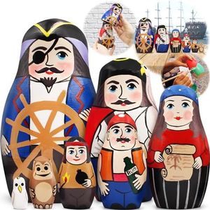 AEVVV Piraten nestpoppen Set van 7 stuks - Russische Matroesjka-poppen voor kinderen - Piratenbeeldjes - Piratenfeestdecoraties voor kinderen - Piratenspullen voor kinderen