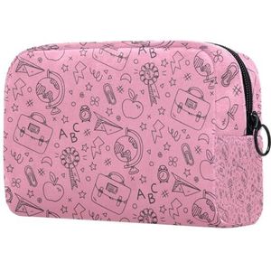 Make-up tas voor portemonnee draagbare cosmetische tas rits make-up zakje reizen toiletartikelen waszak voor vrouwen, roze haaien, MultiColor 08, 18.5x7.5x13cm/7.3x3x5.1in