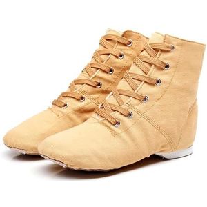 Hiuzylqx Jazzdansschoenen voor dames Canvas balletdansschoenen Moderne splitzool Platte dansschoenen Rubberen hak voor volwassen mannen Grote kinderen,Camel,32 EU