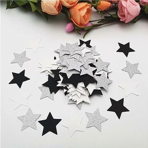 Feestdecoraties 100 stuks 3 cm glitter roségoud/zilver ster papier confetti kaart papier doe-het-zelf bruiloft verjaardagsfeestje benodigdheden babyshower decor (kleur: las31 zwart zilver)